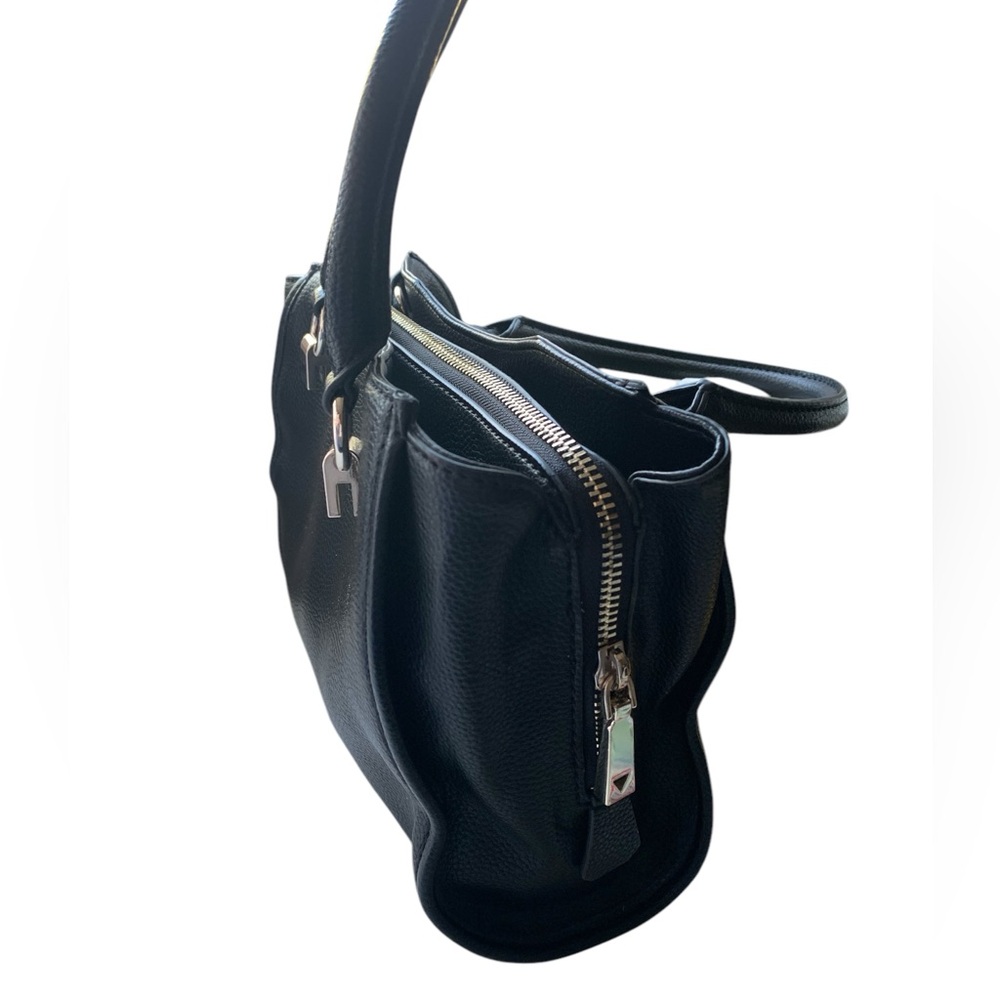 Guess Black Satchel with Gold Accents and Structured Design Handbag Purse Tote - Picture 8 of 14